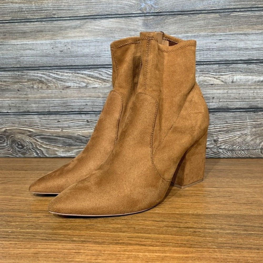 Express Heeled Ankle Booties Womens Size 10 Block Heel Pointed‎ Toe Tan Brown